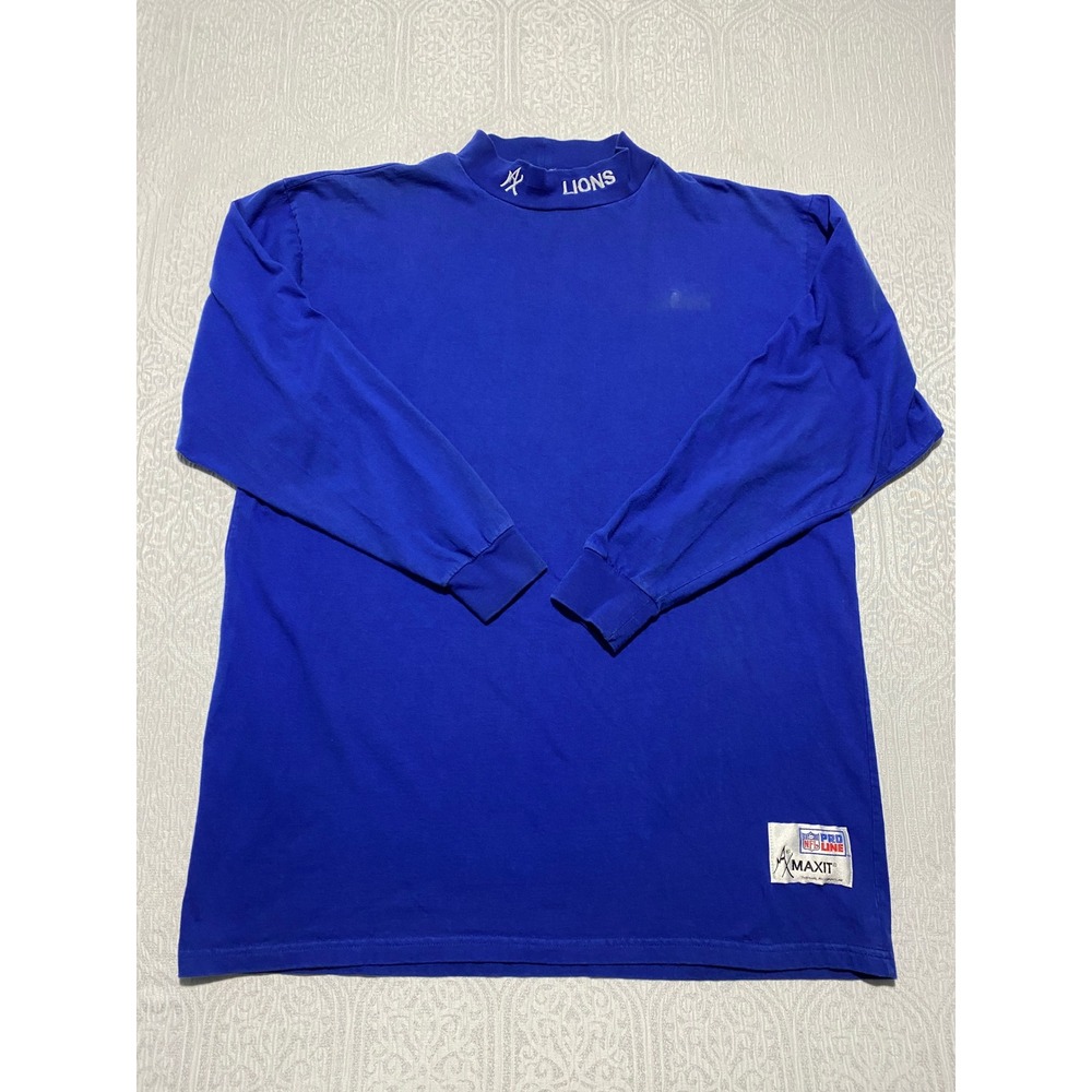 Vintage 90s NFL Pro Line MAXIT Detroit Lions Mock Neck Thermal Shirt Blue XL